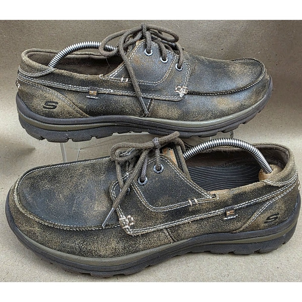 Skechers (Sz 13) Men's Tevin Leather Boat Shoes Relaxed Fit Foam 63822